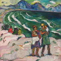 Irma Stern, Figures on a Beach, oil on canvas laid down on board