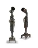 Fee and Fum, two by Edoardo Villa, green and brown painted steel, sold Sep 2023