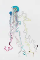 Nicholas Hlobo, Ityhengetyhenge, ribbon and rubber on canvas