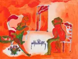 Robert Hodgins, Tea Party, oil on canvas