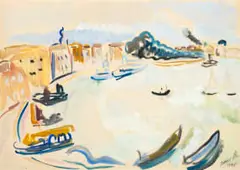 Irma Stern, A Venetian Coastline with Boats, gouache and watercolour on paper