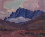 Outeniquas (sic), Naby Knysna (Outeniqua Mountains, Near Knysna) by Jacobus Hendrik Pierneef, oil on board, offered Sep 2023