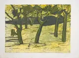 Winter Sun by Alice Goldin, woodblock print on tissue paper, sold Sep 2023