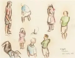 Figural Study I by Peter Clarke, coloured pencil and wax crayon on paper, sold Sep 2023