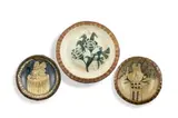 Building; Flowers; Fly on Cake, three by Hylton Nel, painted and glazed ceramic plates, sold Sep 2023