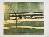 Alice Goldin, Green Landscape, woodblock print on tissue paper
