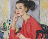 Armando Baldinelli, Seated Woman, oil on unstretched canvas