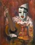 Carl Büchner, Clown with Banjo, oil on canvas laid down on board