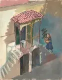 Alexander Podlashuc, Figure with Pot Plant, oil on board