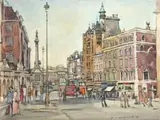 View of Nelson’s Column, Trafalgar Square by Geoffrey Terence Charlesworth, oil on canvas laid down on board, offered Sep 2023