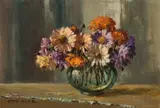 Flowers in a Glass Vase by Otto Klar, oil on board, offered Sep 2023