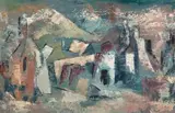 Taffy (Matthew) Whippman, Abstract Composition with Buildings, oil on canvas laid down on board