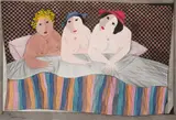 Three Women in a Bed by Pieter van der Westhuizen, watercolour, ink and pencil on paper, offered Sep 2023