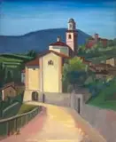 Pranas Domšaitis, Roadside Church, oil on canvas