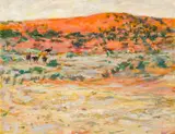 Ostriches in a Landscape by Zakkie Eloff, oil on canvas, offered Sep 2023