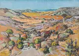 Conrad Theys, Quiver Trees in a Landscape, pastel on paper