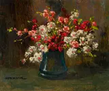 Otto Klar, Flowers in a Blue Vase, oil on board