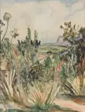 Maud Sumner, Landscape with Mountain in the Distance, watercolour on paper laid down on board