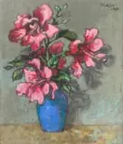 Conrad Theys, Dubbel Hibiscus in Blue Vase (sic)