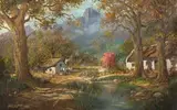 Mountain Landscape with Cottage beside a Stream by Gabriel de Jongh, oil on canvas, sold Sep 2023
