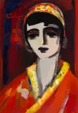 Carl Büchner, Portrait of a Boy in an Orange Coat, oil on board