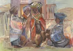 Alfred Krenz, Basuto Woman with Pots, oil on board