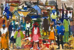 Joe Maseko, Group of Figures, oil on card laid down on board