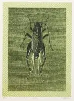 Cricket by Walter Oltmann, lithograph on paper, sold Sep 2023
