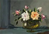 Roses in a Vase by Otto Klar, oil on board, sold Sep 2023