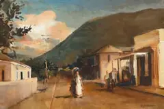 Ben Coutouvidis, Figures on a Street, oil on canvas