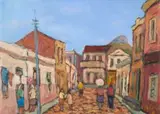 Kenneth Baker, Cape Town Street Scene, oil on board