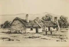 Otto Klar, Cottages, chalk pastel on paper