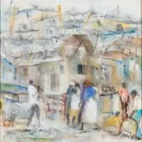 Joe Maseko, Village Scene, oil on paper