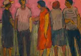 Eleanor Esmonde-White, Five Figures Standing, oil on canvas
