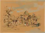 The Village by Gregoire Boonzaier, watercolour on card, sold Sep 2023