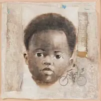 Thonton Kabeya, Portrait of a Boy, mixed media on canvas