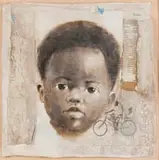 Thonton Kabeya, Portrait of a Boy, mixed media on canvas