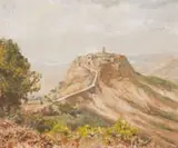 Edward Roworth, Walled Mountain Village, oil on board