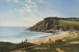 Octavius Clark, Figures and Cattle in a Coastal Landscape, oil on canvas