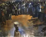 Ricky Ayanda Dyaloyi, Ukufa Kusembizeni, oil on canvas
