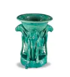 Nico Masemola, Green-glazed Bowl with Three Seated Hares Stand
