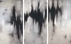 Alexandra Karakashian, Triptych, used engine oil, black pigment and oil on canvas