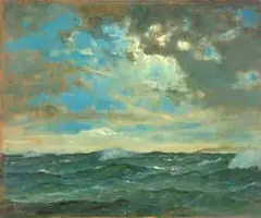 Seascape by Walter Gilbert Wiles, oil on board, sold Jul 2023