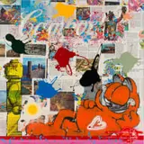 Fringe, Garfield, collage and oil on canvas