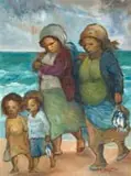 Amos Langdown, Mammas en Kinders, oil on canvas laid down on board