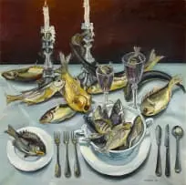 Cathy Layzell, Last Supper, oil on board