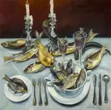 Cathy Layzell, Last Supper, oil on board