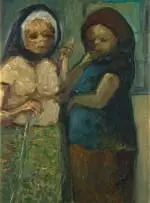 Two Women by Amos Langdown, oil on canvas laid down on board, sold Jul 2023
