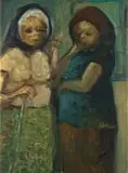 Amos Langdown, Two Women, oil on canvas laid down on board