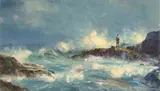 Christopher Tugwell, Seascape with Fisherman, oil on board